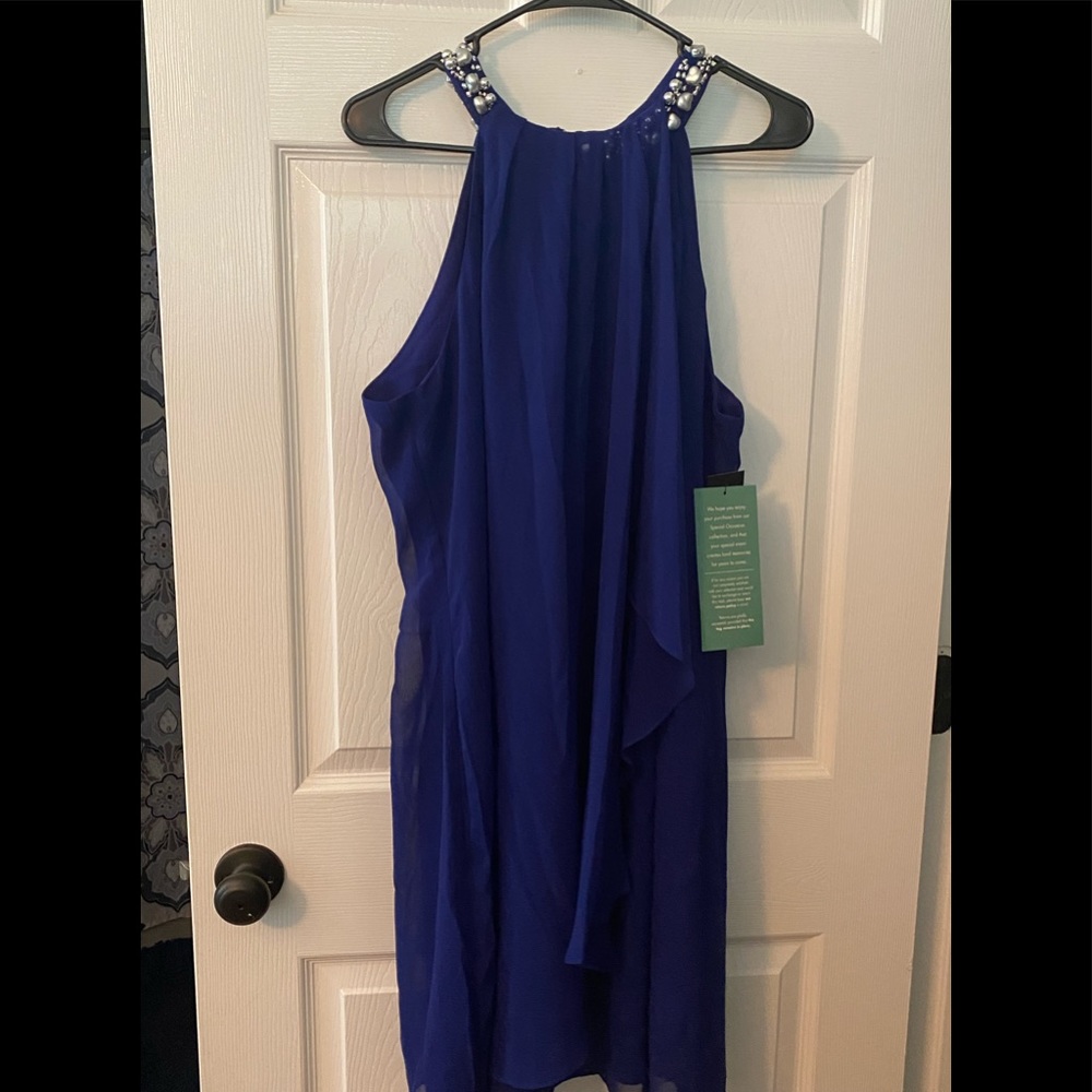Electric blue chiffon cocktail dress